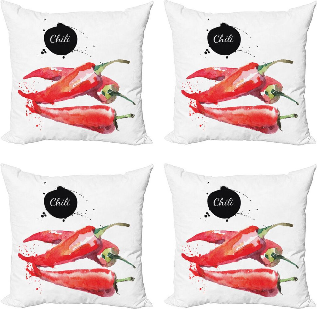ABAKUHAUS Essen Kissenbezug Set (4 Stück), Chili Hot Spicy, Moderner Doppelseitiger Digitaldruck, 40 cm x 40 cm, Fern Green Vermilion