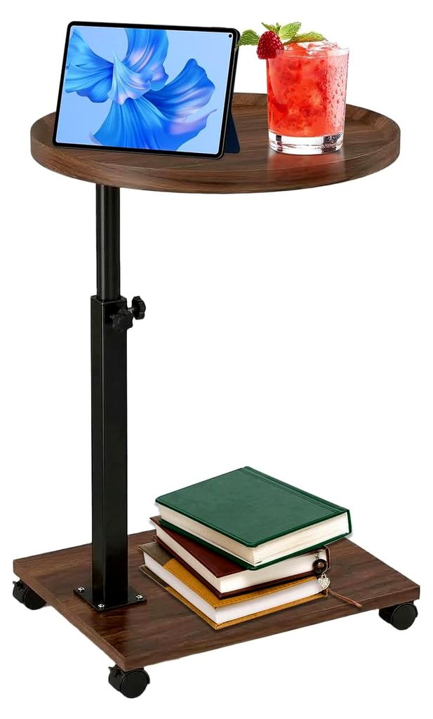Beistelltisch mit Rollen, höhenverstellbar (45-80 cm), 360° drehbar, C-Form, für Wohnzimmer und Schlafzimmer