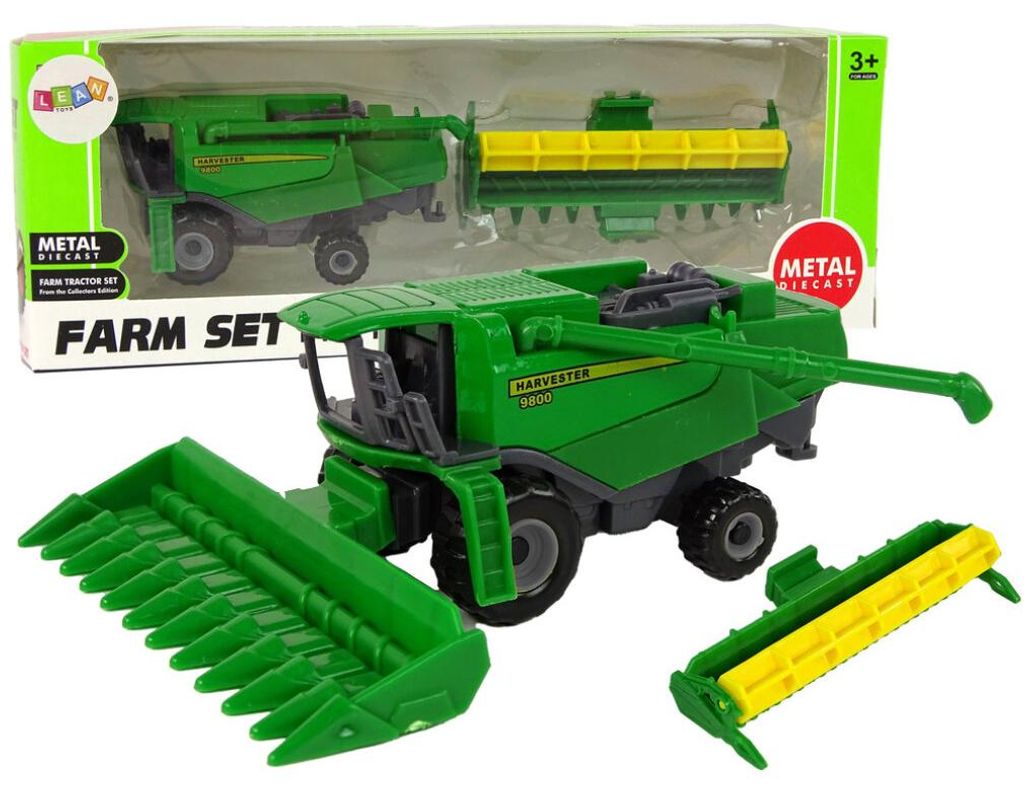 Lean Toys Landwirtschaftliches Fahrzeug Mähdrescher mit Sämaschine Grün Gelb