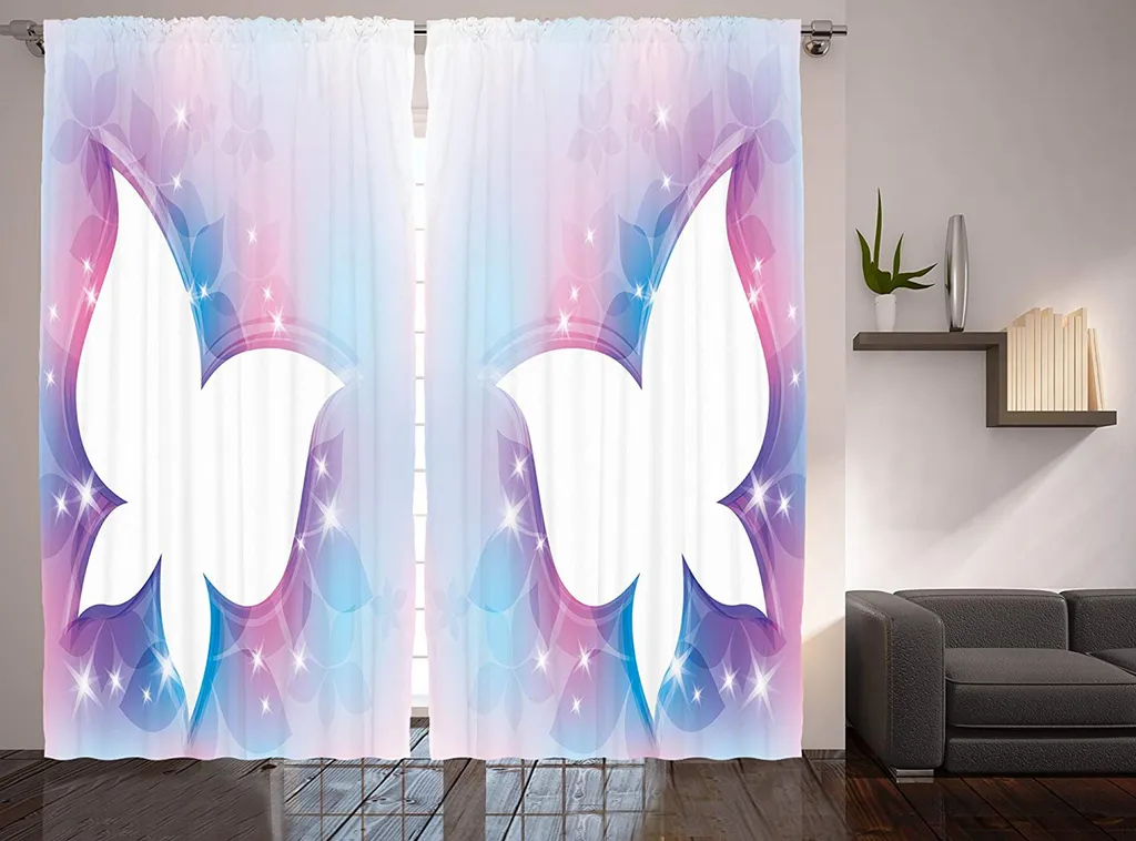 Rideau de décoration pour salon rustique fleurs et papillons 280cm