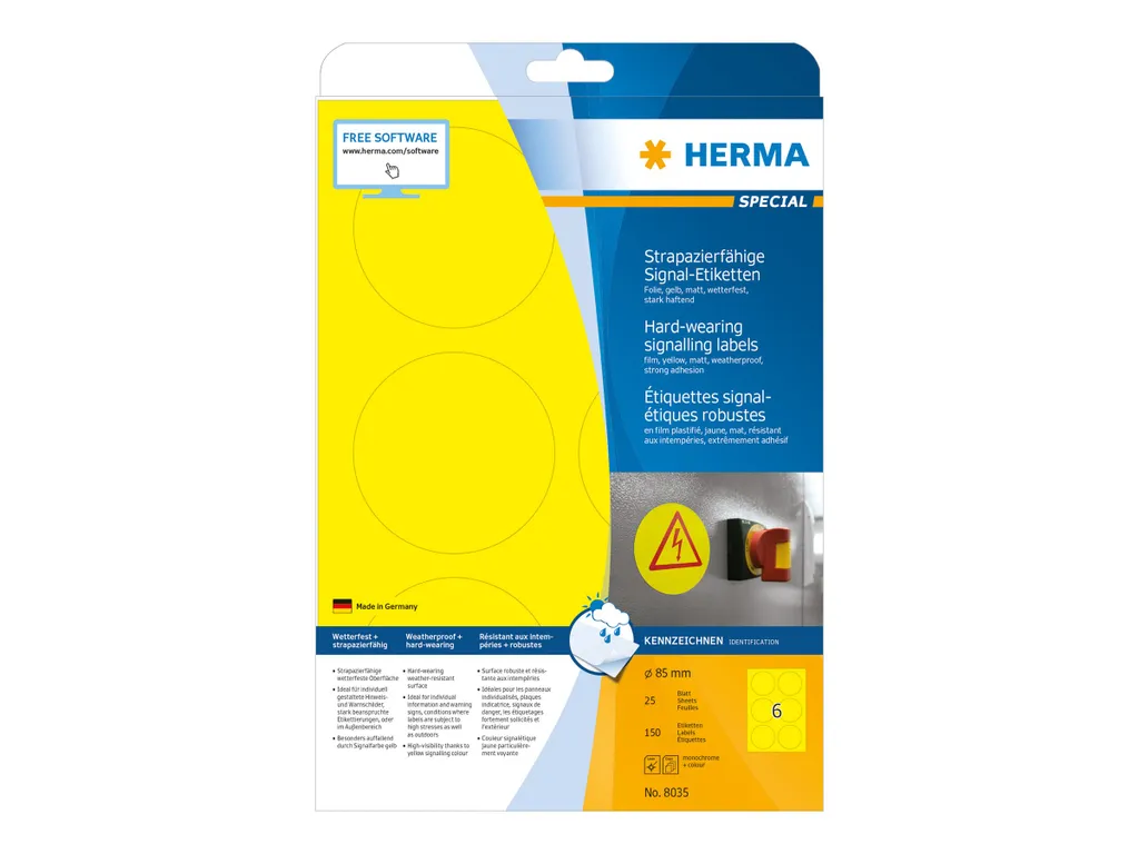 Etichette Gialle HERMA 85mm A4 Folio 150 pz - Alta Visibilità Laser
