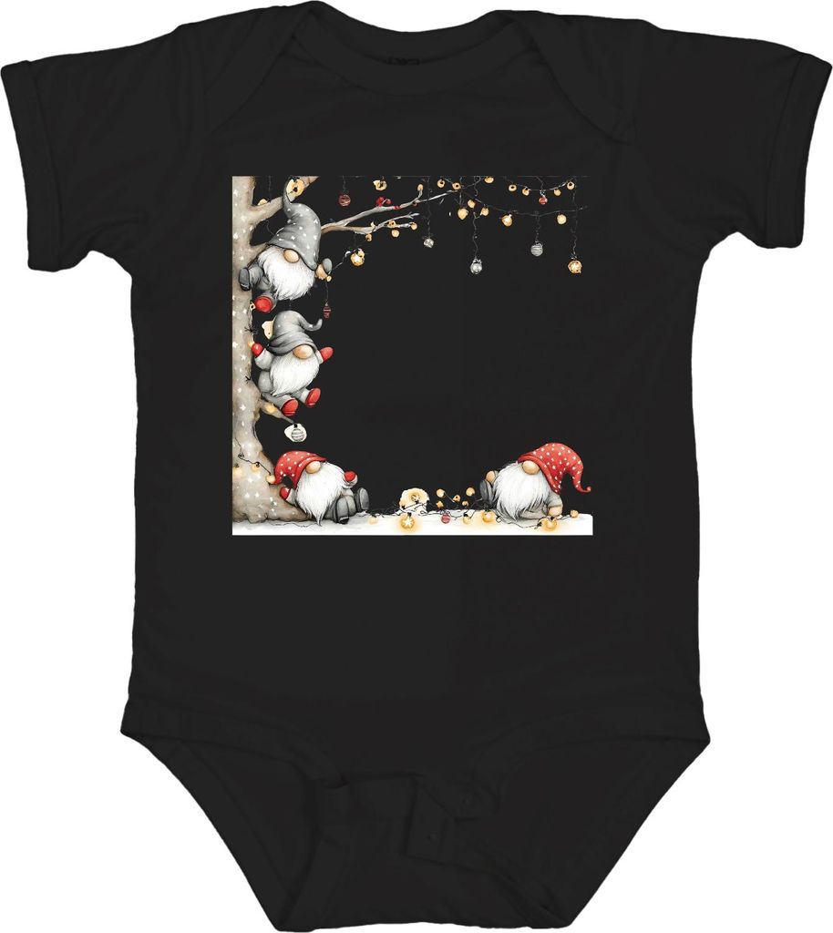 Weihnachtswichtel Lichterkette Kugeln rot Hut niedlich Geschenk Unisex Baby Body, Schwarz, 0/3