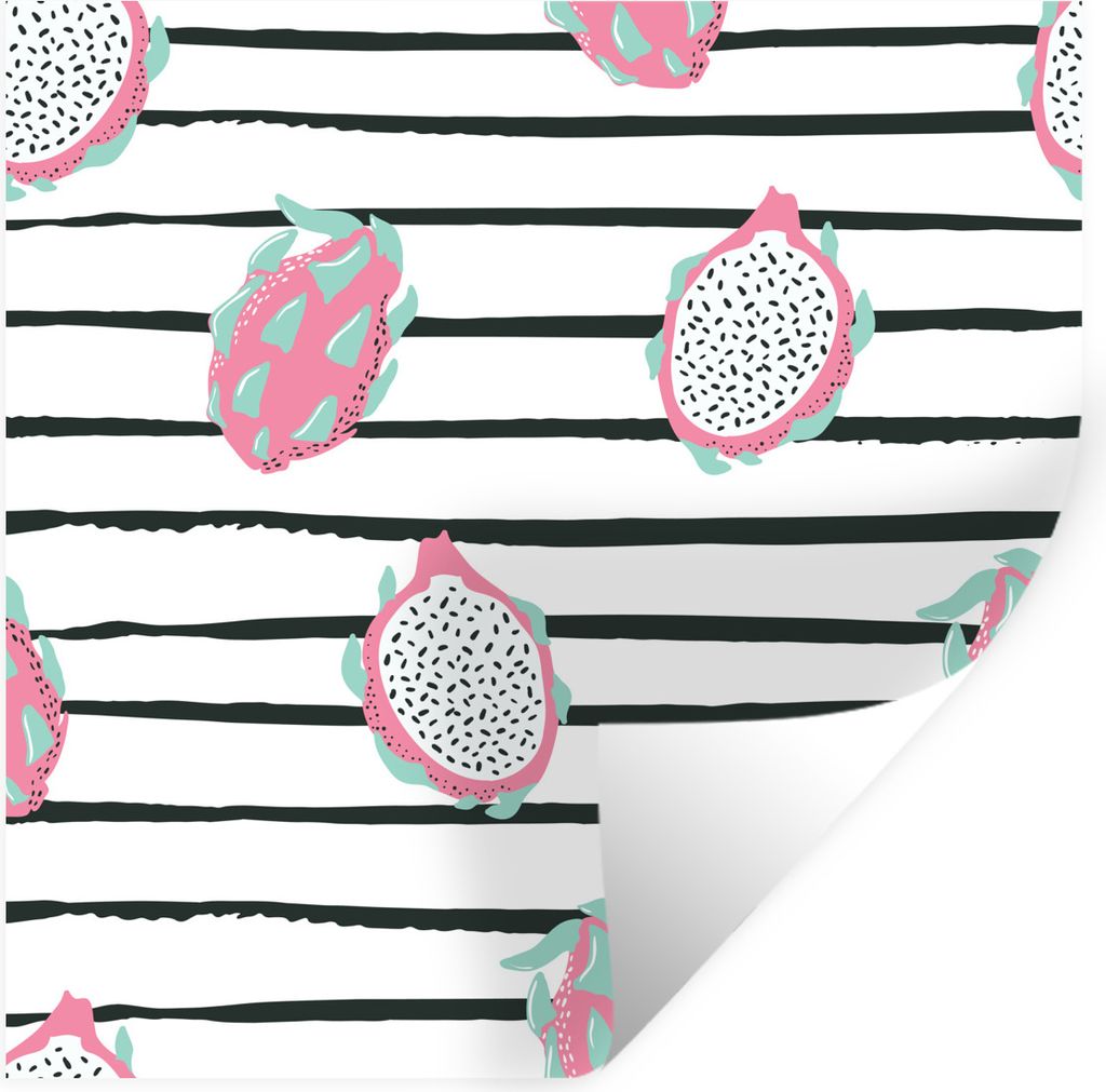 MuchoWow Wandtattoo Wandsticker Wandaufkleber Sommer - Obst - Streifen 80x80 cm Selbstklebend und Repositionierbar - Wierderverwendbar - Selbstkl...
