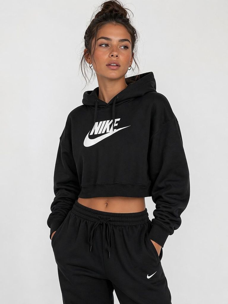Nike Club Fleece Damen Cropped Hoodie Größe L kurz geschnittener Kapuzen Pullover
