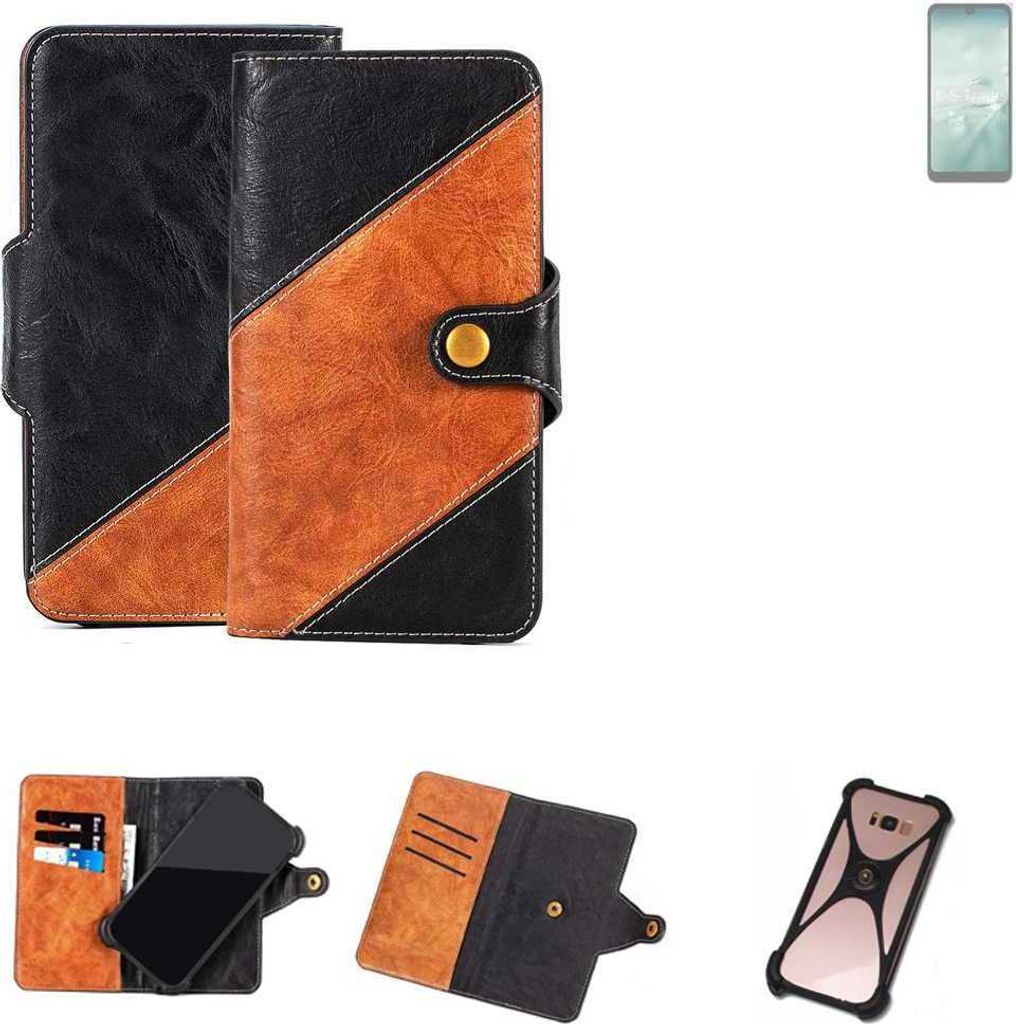 K-S-Trade Handyhülle Schutzhülle Bookstyle Case Wallet-Case kompatibel mit Sharp Aquos Wish4 Handy Cover Bumper Klapphülle schwarz hellbraun 1x