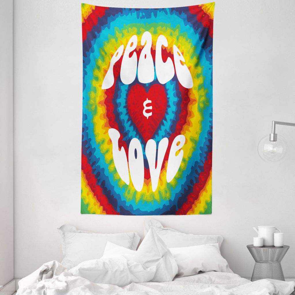 ABAKUHAUS 70s-Party Wandteppich und Tagesdecke, Groovy Hippie-Regenbogen aus Weiches Mikrofaser Stoff Waschbar ohne Verblassen Digitaldruck, 140 x ...