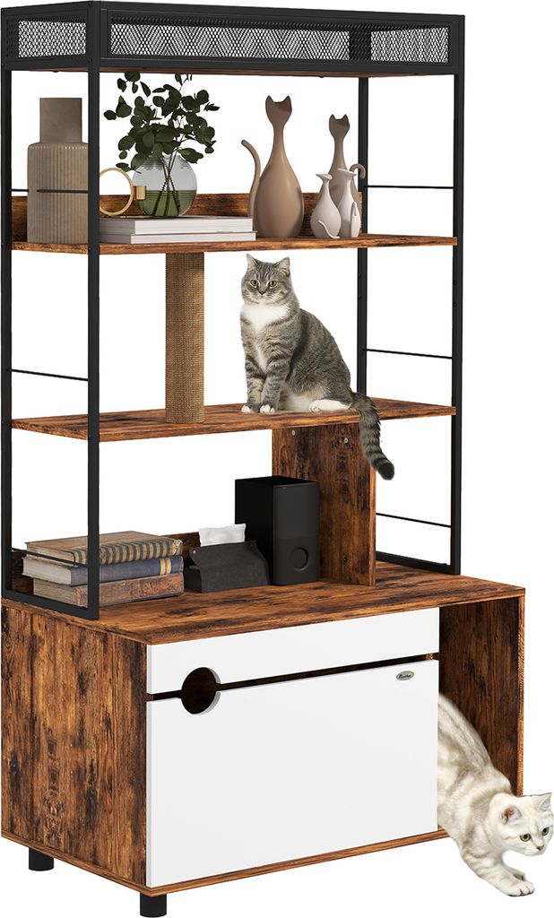 PawHut 2-in-1 Katzenklo Schrank, Katzenklo mit Produktbild 1