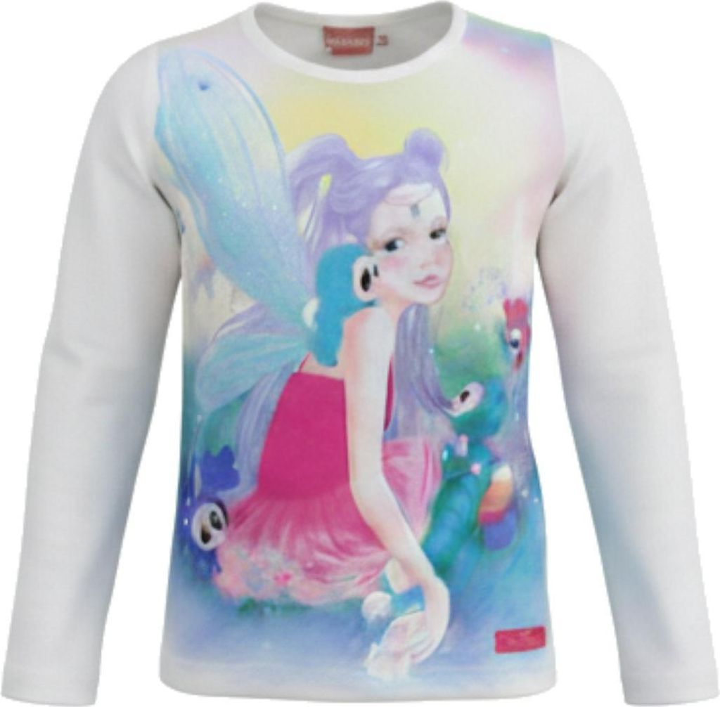 Ylvi & the Minimoomis Mädchen Langarmshirt creme Fee Motiv Baumwolle 104