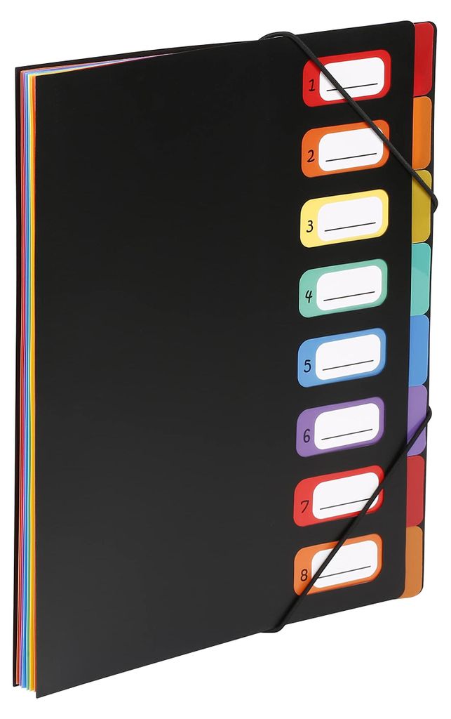 Ausziehbarer A4-Ordner, 8 Fächer, Regenbogenfarben, Polypropylen