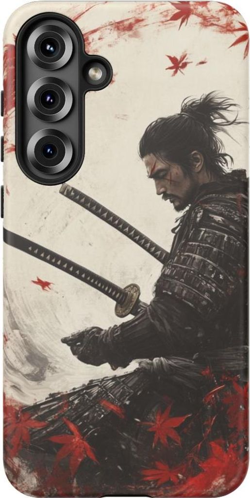 Samurai mit zwei Katanas und roten Ahornblättern – Hülle Kompatibel mit Galaxy S25 Plus