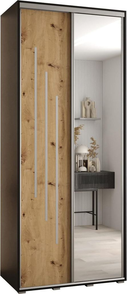 MEBLE KRYSPOL Cannes 9 Schrank mit 2 Schiebetüren - 205,2x100x60 cm - Schwarz Artisan Silber