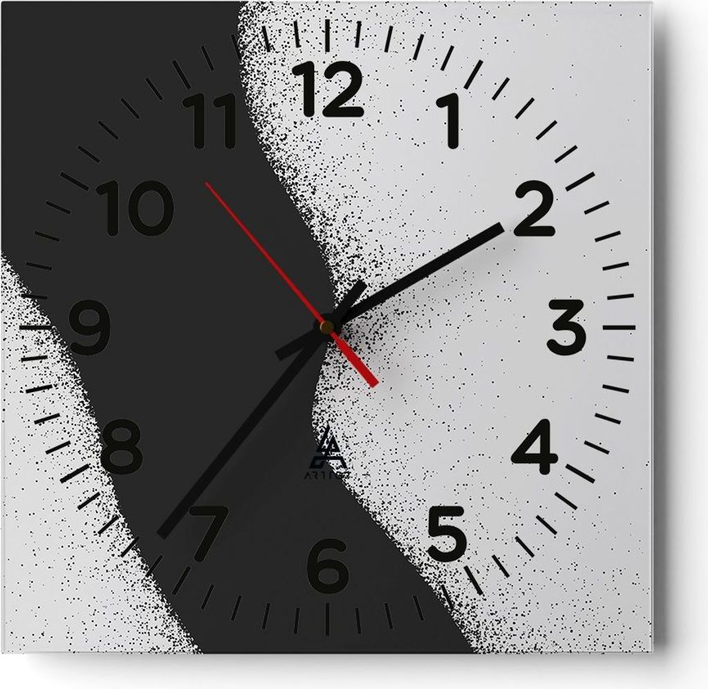 Wanduhr - Quadrat - Glasuhr - Schwarz Staub Weiß - 30x30cm - Schleichendes Uhrwerk - Lautlos - zum Aufhängen bereit - Dekoration Modern - Wanddek...