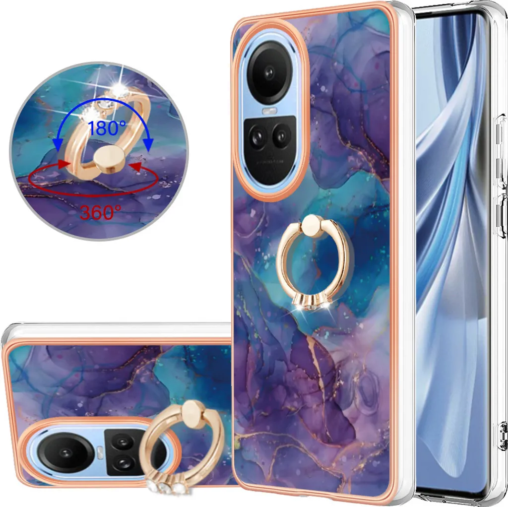 Cover Oppo Reno10 5G Blu Scuro TPU: Protezione Antiurto con Ring Stand