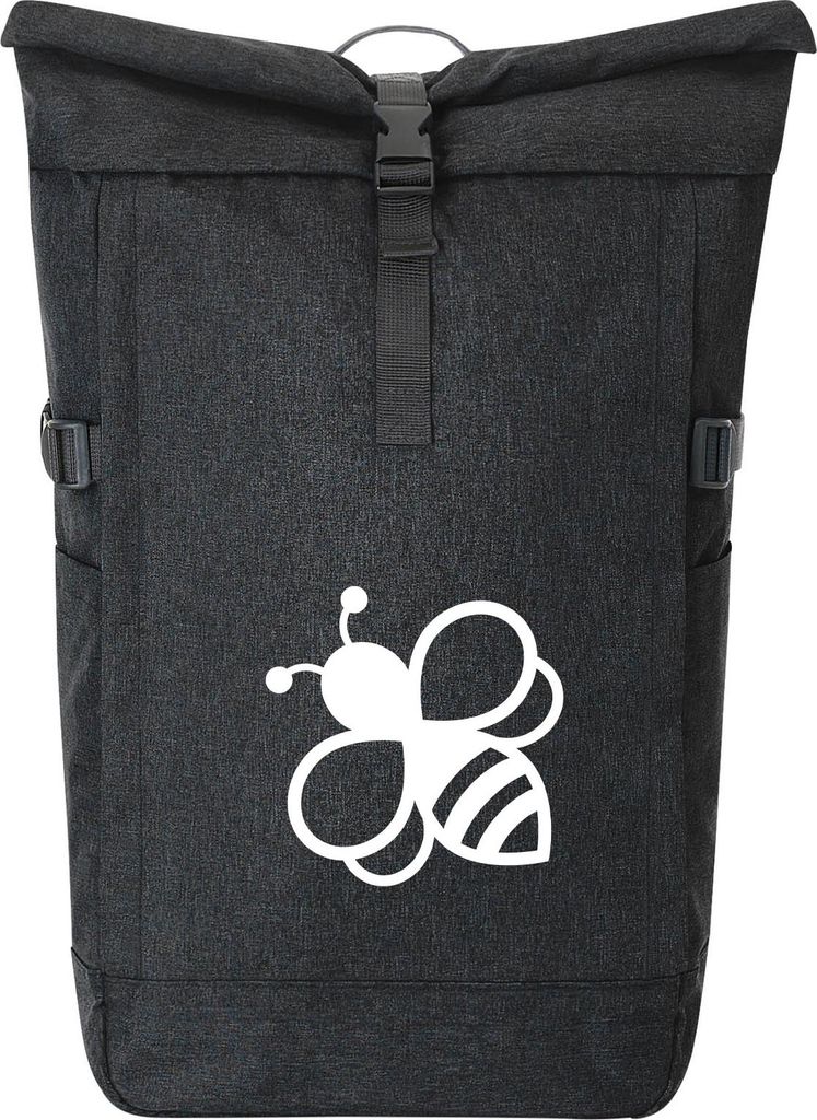 Huuraa Kurierrucksack Biene Silhouette 30-44 Liter Black Melange Fairtrade Rolltop Rucksack Geschenkidee