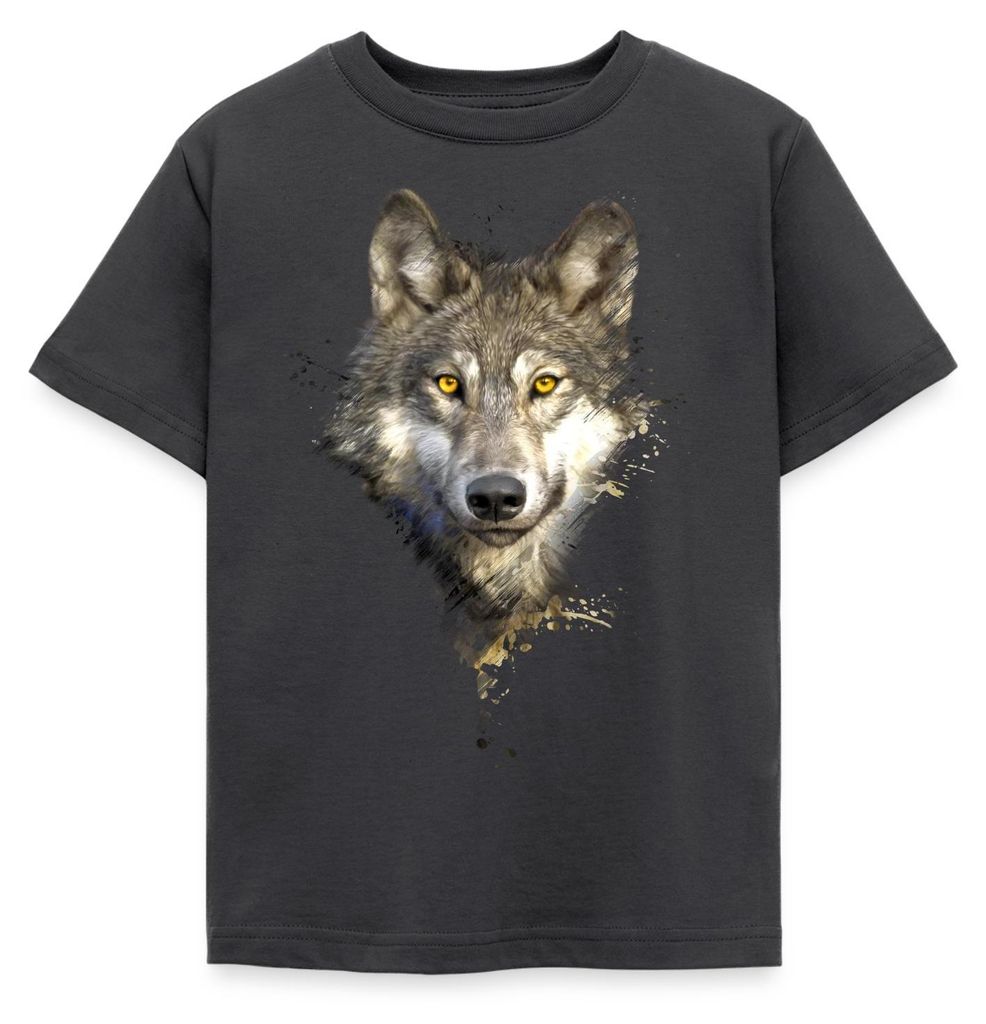 Spreadshirt Wolf Motiv Einsamer Wolf Husky Outdoor Geschenk Kinder T-Shirt, 110/116 (5-6 Jahre), Dunkelgrau