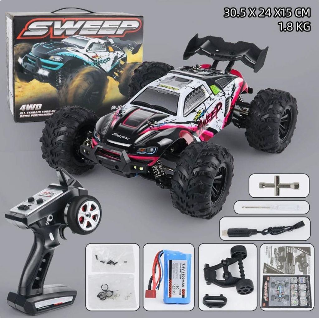 4WD ferngesteuertes Offroad-RC-Hochgeschwindigkeits-Buggy-Truck 1:16 Super Brushless 70 km/h schnelles Drift-Rennspielzeug, 16101PRO rot