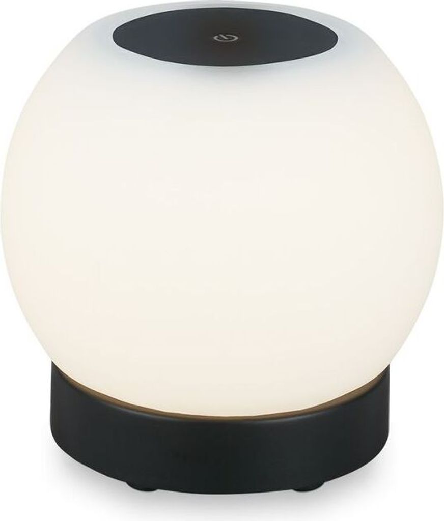 LED Tischlampe Akku Dimmbar Glas Kabellos Touch 3W schwarz Ø16cm Briloner