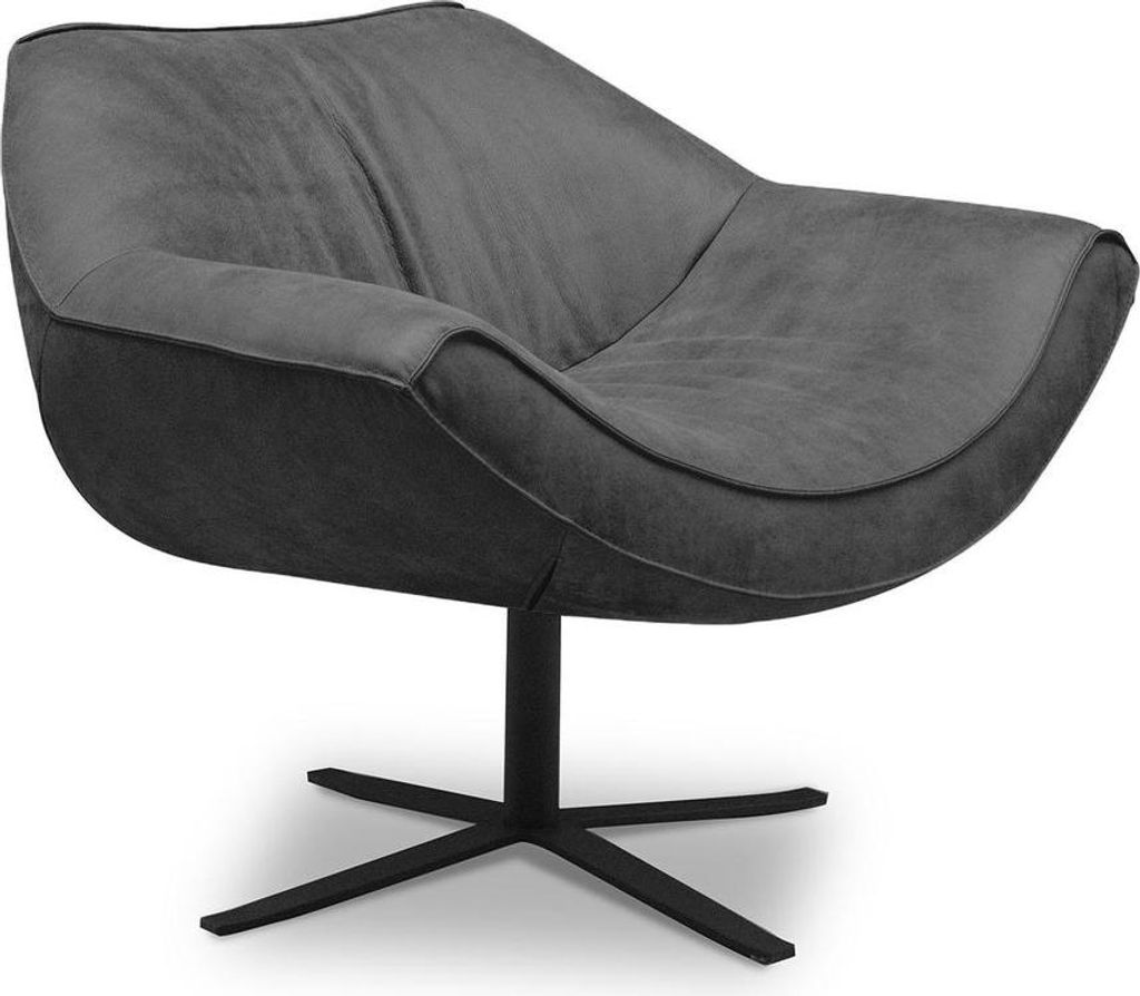 Sessel Willi mit Drehfuß aus Stahl Leder Schwarz Drehsessel