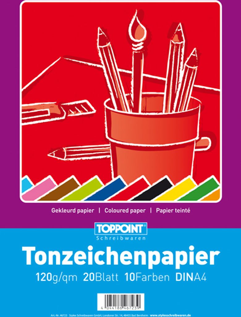 Tonzeichenpapier, A4, 10 Farben Produktbild 