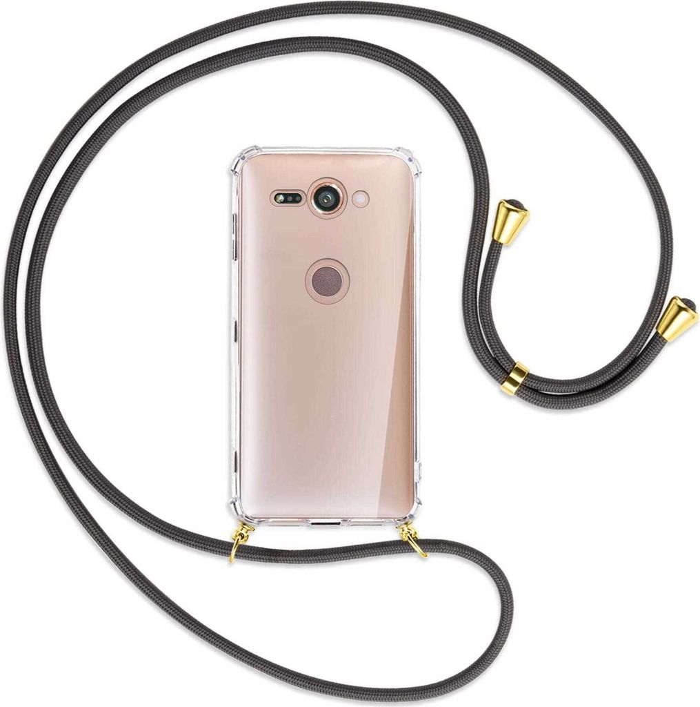 Handykette Backcover-Schutzhülle mit Band (Metall goldfarben) für Sony Xperia XZ2 Compact - dunkelgrau