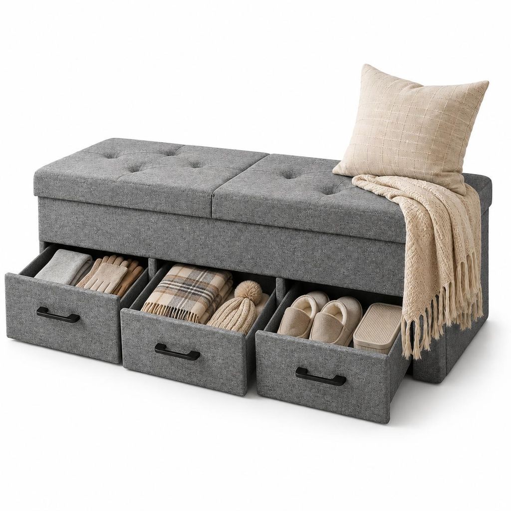 ONBEST Sitzbank mit Stauraum | 3 Schubladen | Grau | 110 kg Produktbild 