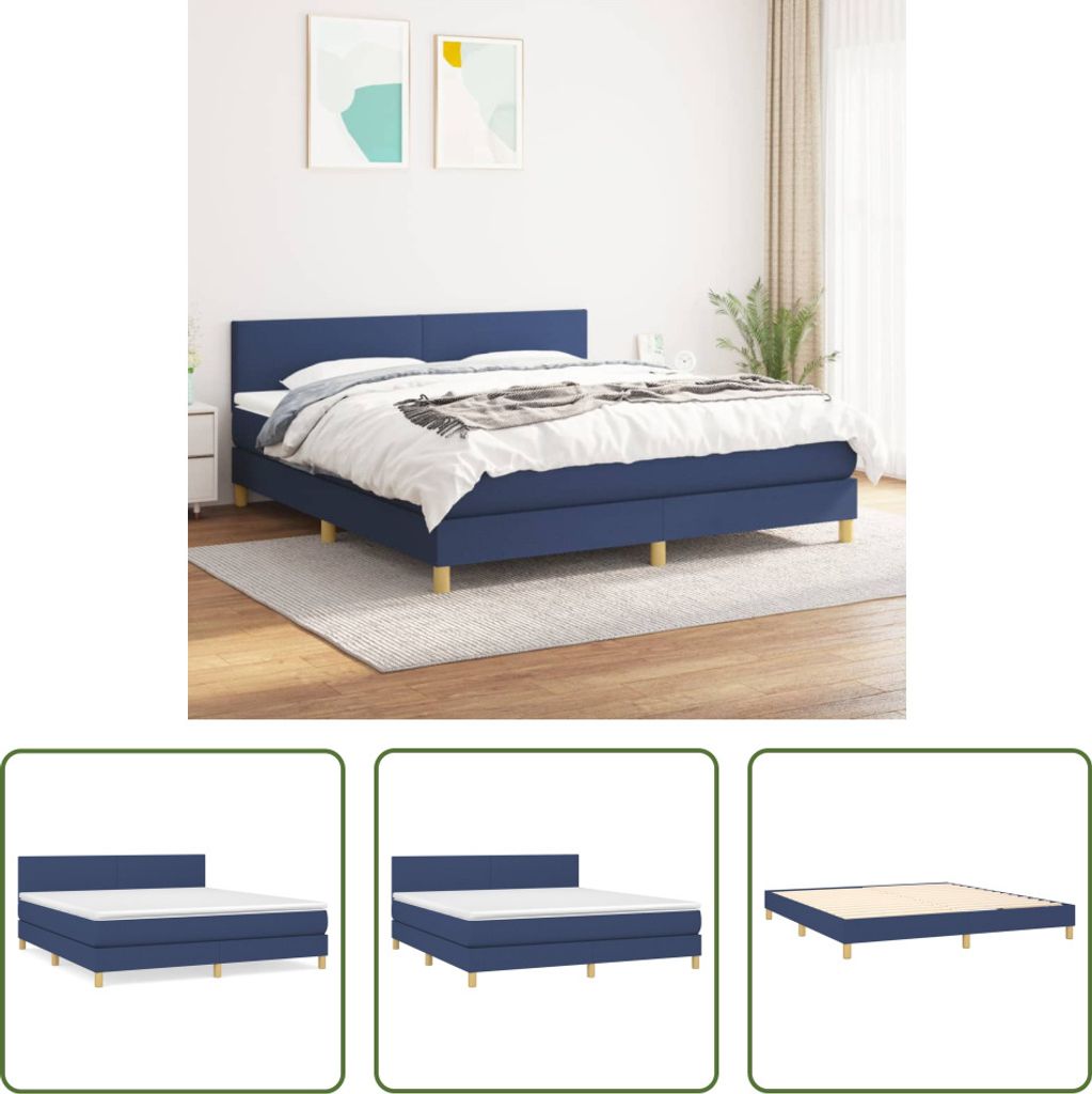 The Living Store Boxspringbett mit Matratze Blau 160x200 cm Stoff