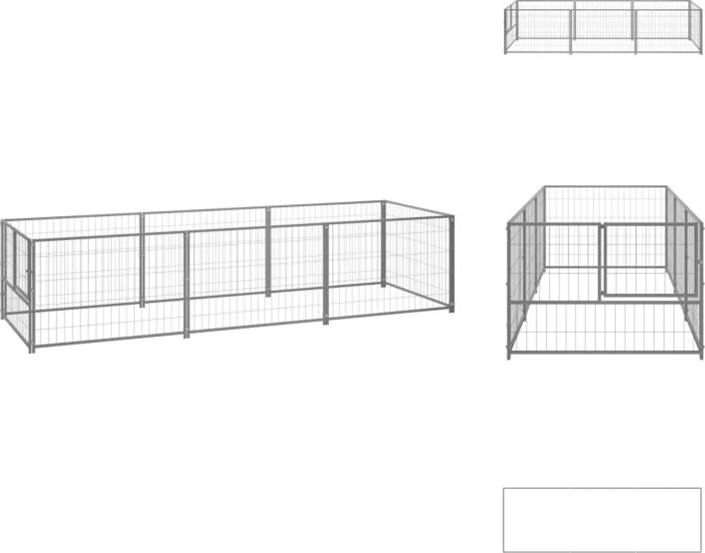 Chenil vidaXL argenté 3 m² en acier robuste pour chien et chiot