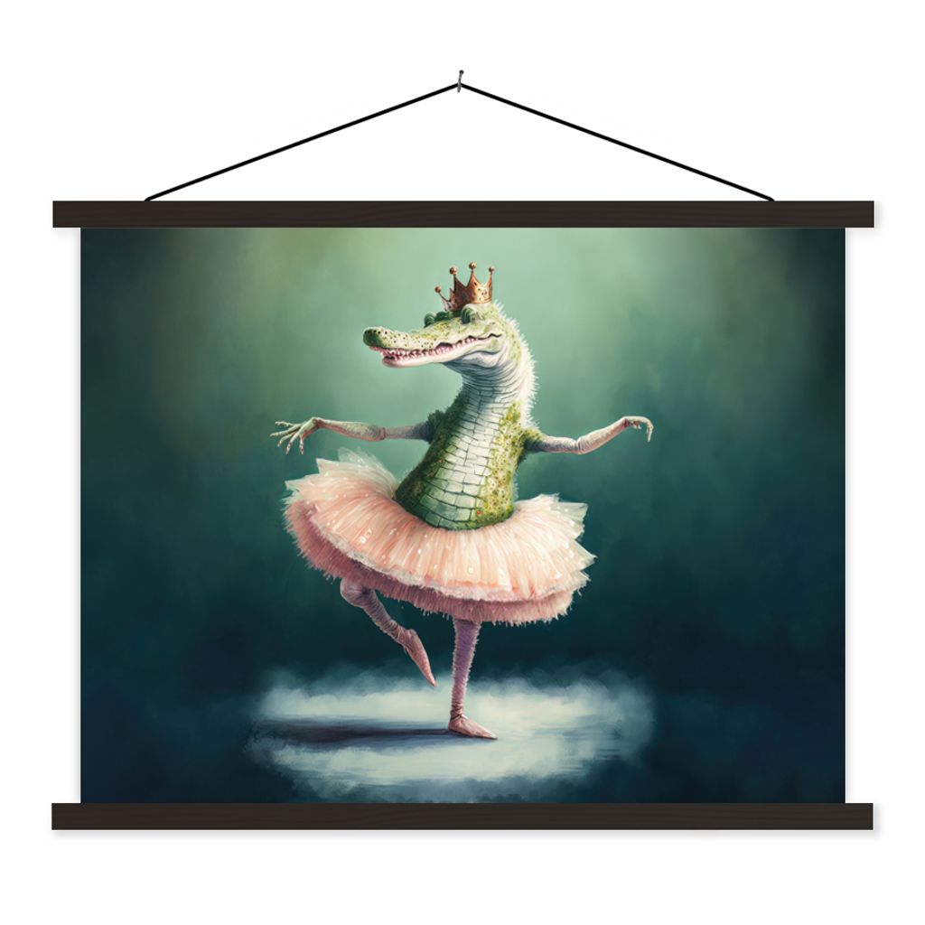 MuchoWow Textilposter Krokodil - Krone - Gold - Ballett - Porträt - Kinder 40x30 cm mit schwarzem Rahmen - Dekorationen