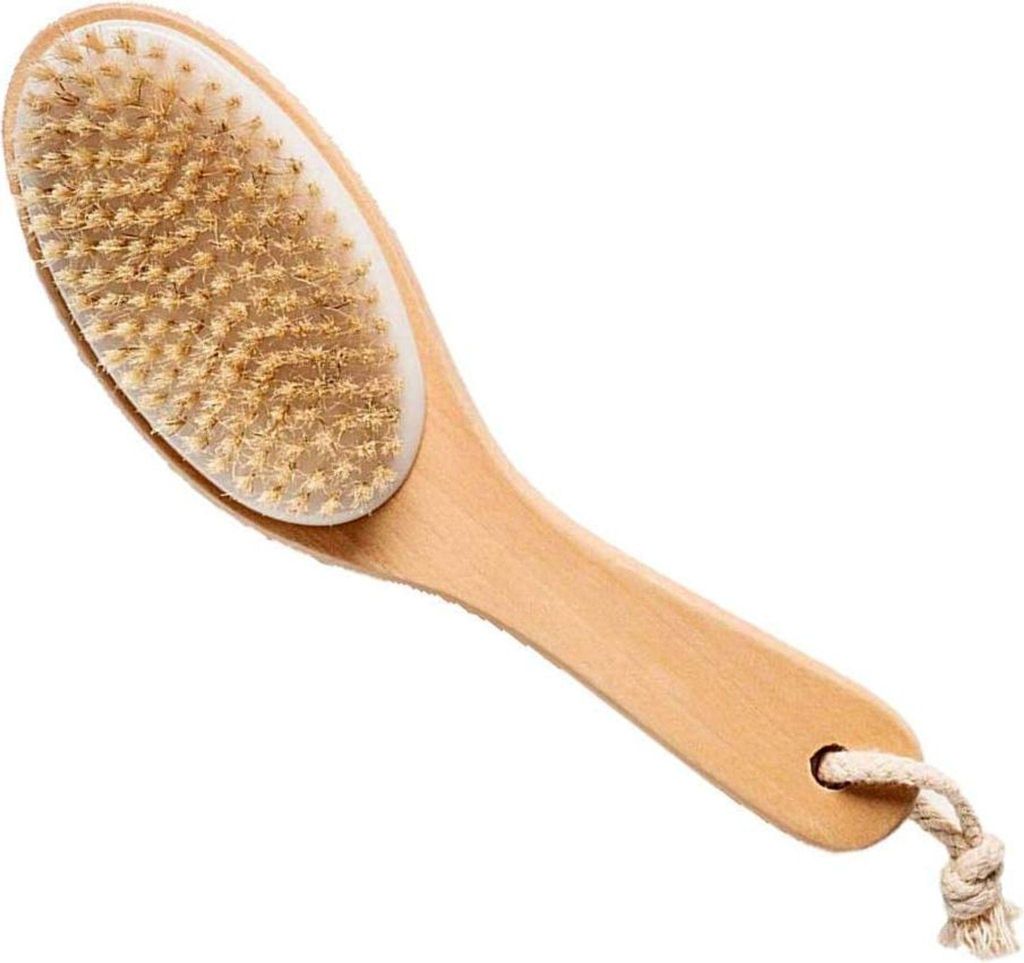 Dry Brushing Körperbürste, natürliche Wildschweinborsten, Körperbürste, trockene Haut, Peelingbürsten mit konturierten Holzbürsten für Rüc...