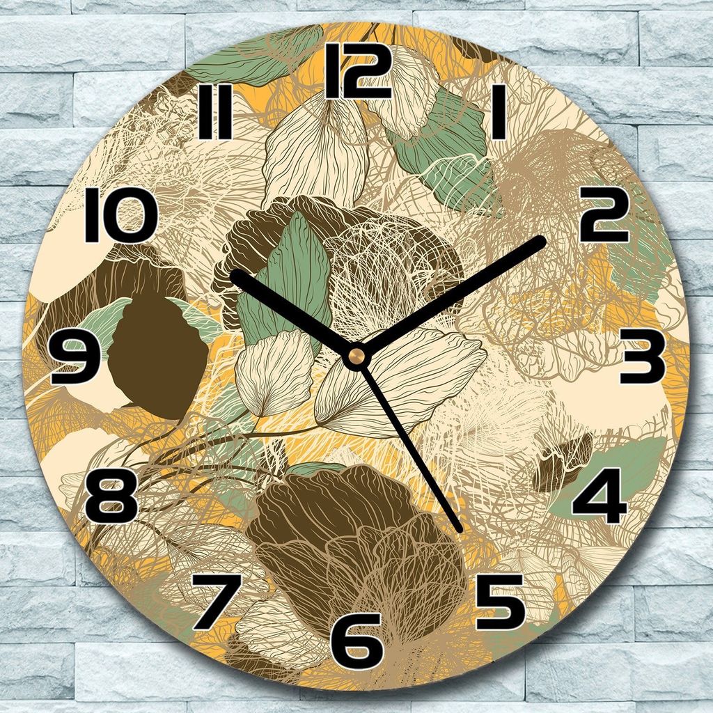 Wanduhr aus Glas Rund fi 30 Abstrakt Blumen gold Quarz Deko Schlafzimmer Büro