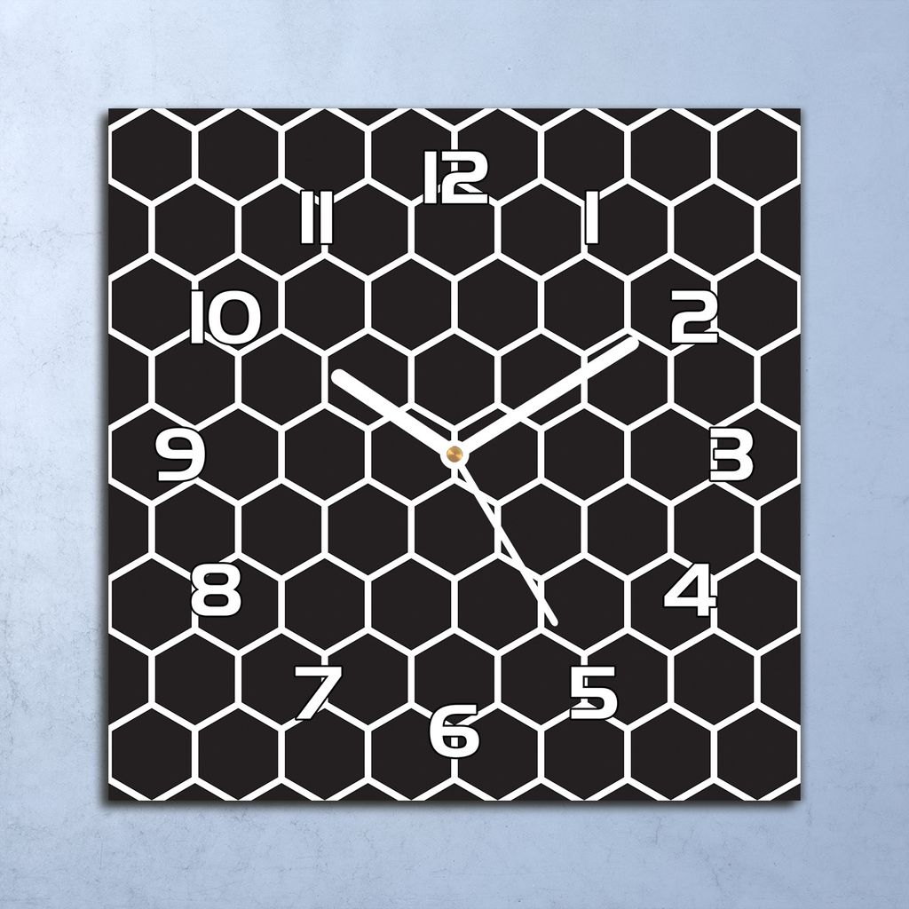 Deko Glasuhr Wanduhr 30x30 Schwarz-weiße Wabe Quarz Küchenuhr Bürouhr