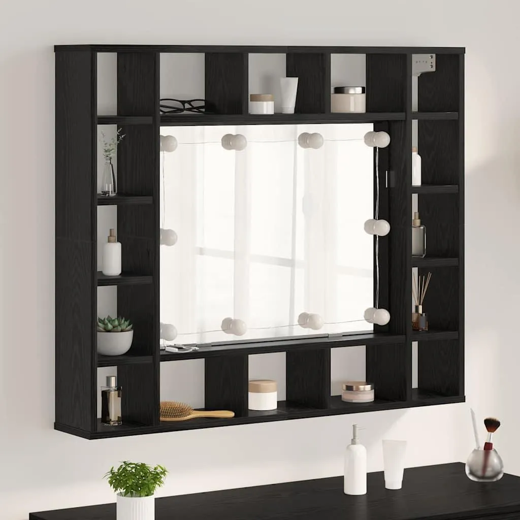 SYFAX Mobiletto Specchio Smart-Design Rovere Nero 91x15x76,5 cm - 2
