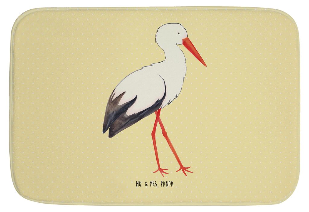 Mr. & Mrs. Panda Badezimmer Matte Storch - Gelb Pastell - Geschenk, Badezimmerteppich, Baby, Badteppich, Schwanger, Badvorleger, Bad Fußmatte, St...