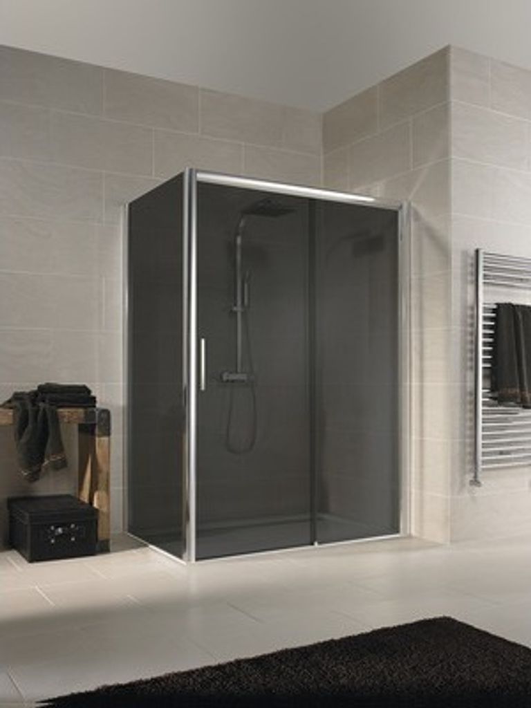 Schiebetür für Seitenwand Schulte Kristall/Trend Breite 140 cm Anschlag rechts Dekor Grau Anthrazit Profilfarbe chrom