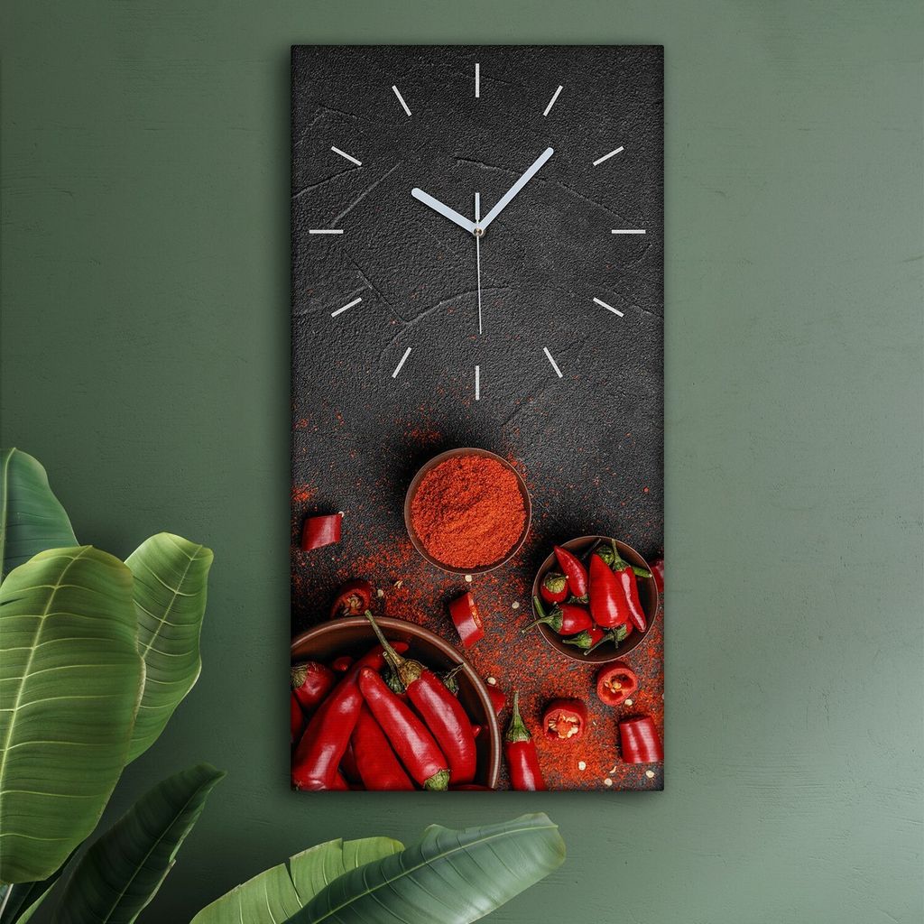 Wohnzimmer Leinwand Uhr Geräuschlos Küche 30x60 Paprika, Gemüse, Motive, weiße Zeiger