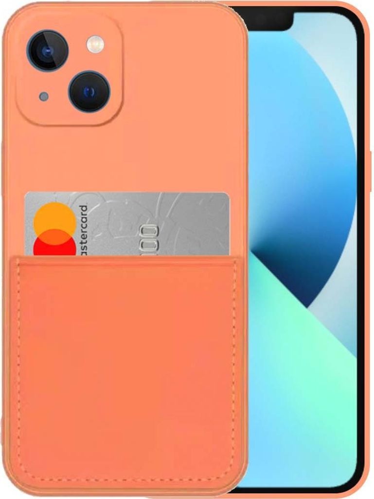 Smartphonica iPhone 13 Mini Silikonhülle mit Kartenhalter und weicher Innenseite - Orange