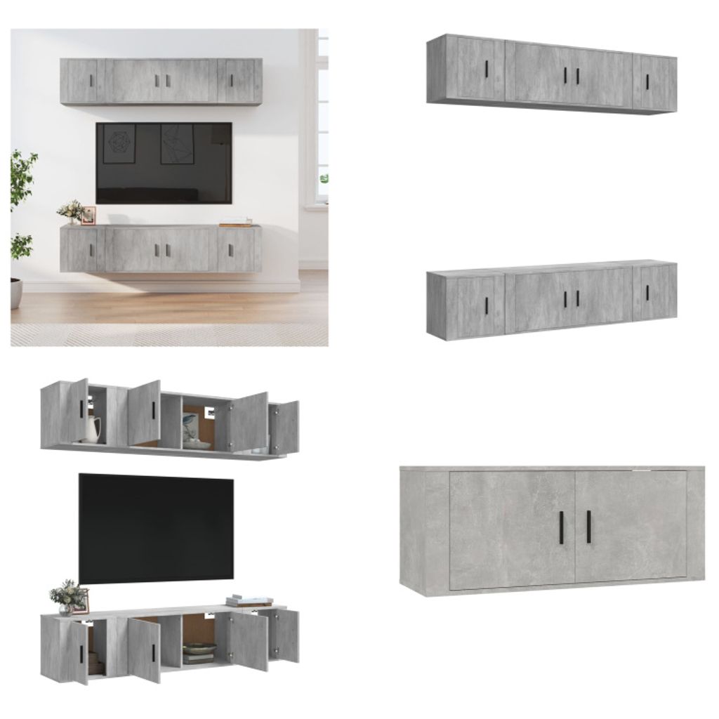 vidaXL 6 tlg. TV Schrank Set Betongrau Holzwerkstoff - TV-Schrank-Set - TV-Schrank-Sets - Wohnwand - Schrankwand