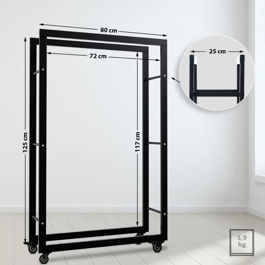 Support bois et métal noir Keri 125 cm, structure mobile renforcée - 9