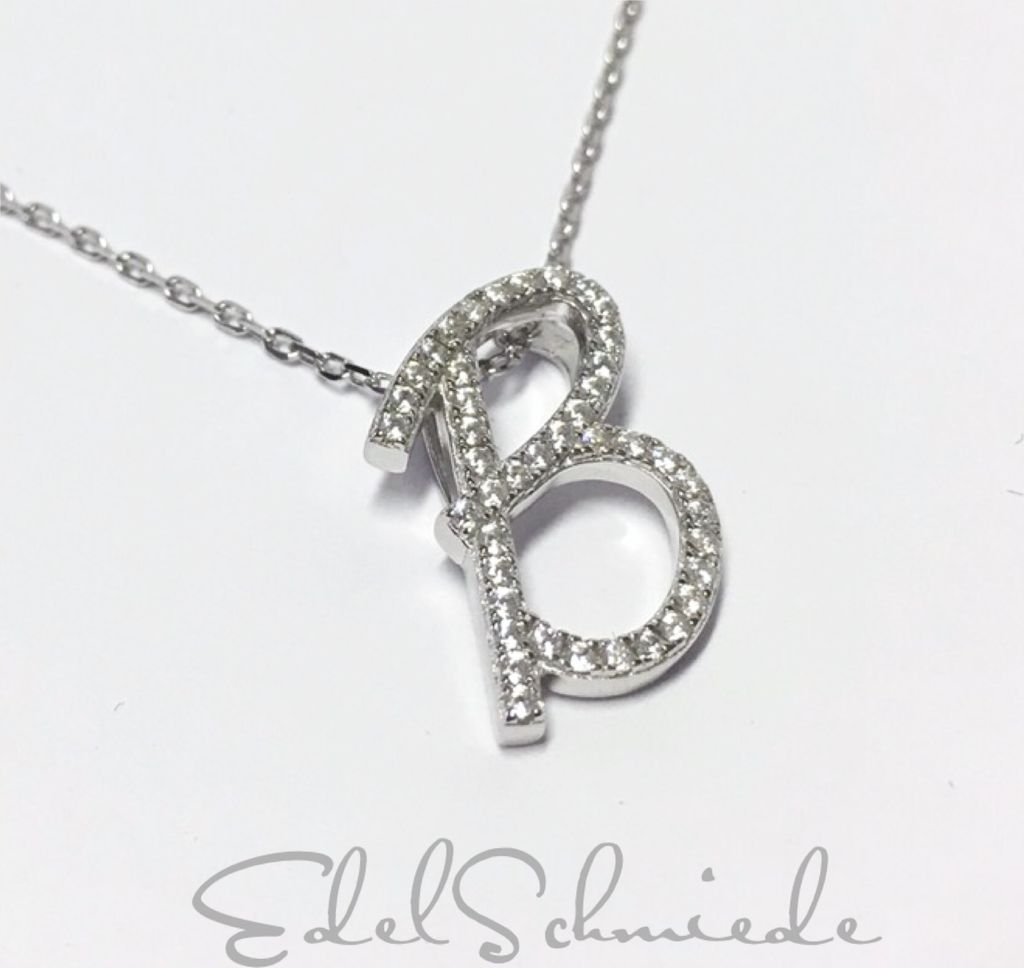 Edelschmiede925 Buchstabenanhänger "B" in 925/- Sterling Silber rhod + Zirkonia inkl Kette
