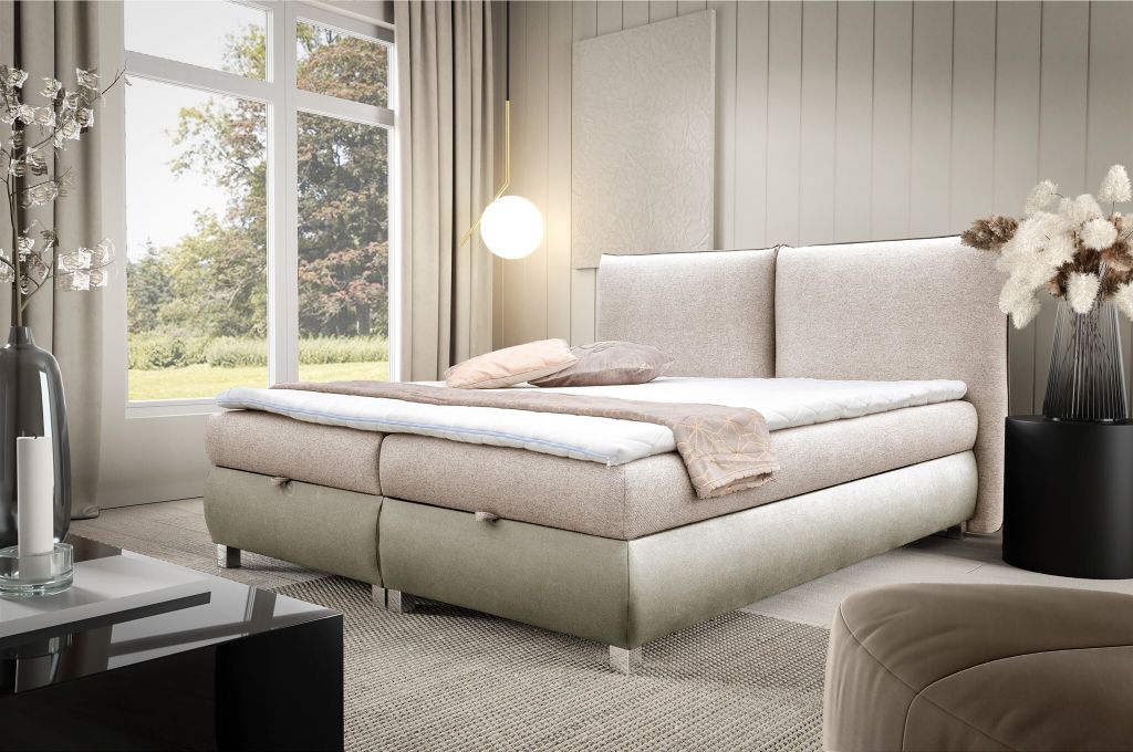 Boxspringbett Schlafzimmerbett VALENTIN 160x200cm Stoff Neve-Vega Beige
