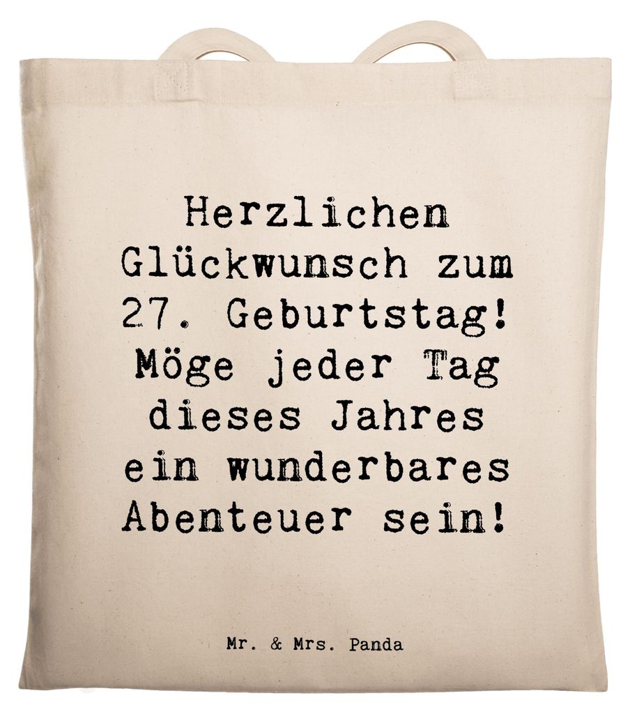 Mr. & Mrs. Panda Uni Tasche Spruch 27. Geburtstag Abenteuer - Transparent - Geschenk, Laptoptasche, Geburtstagskarte, Jahr, liebevolle Geschenke, S...