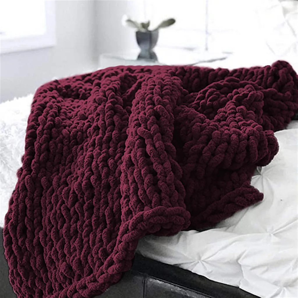 Coperta a maglia Filato di ciniglia lavorato a mano Copriletto Copriletto per animali domestici Sedia Divano Braccio Coperta a maglia ingombrante Regalo per la casa, Rosso vino, 60x80cm