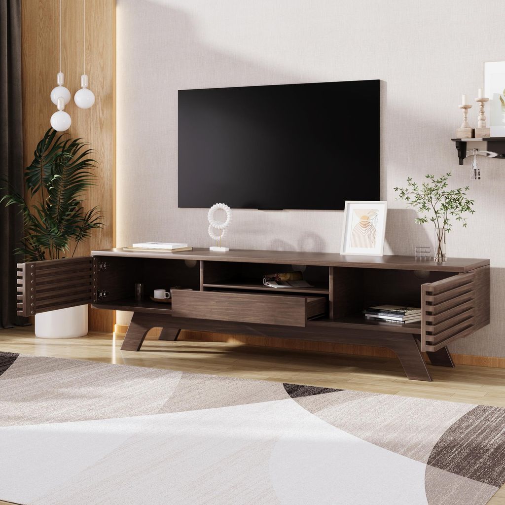 STILVORA TV-Schrank mit einer Schublade und zwei Türen für TV-Möbel, TV-Panel mit Vintage-Holzfarbe, TV-Lowboard für einzigartiges Design