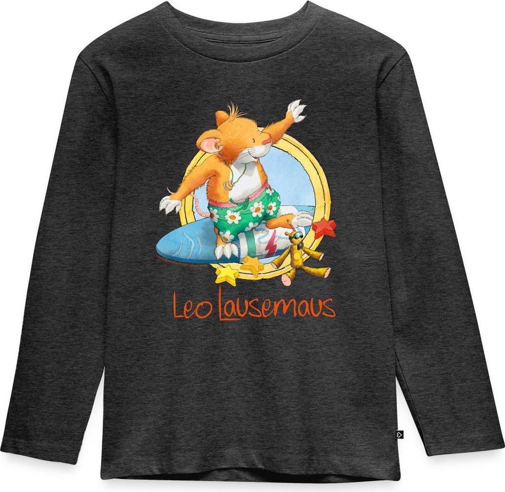 Spreadshirt Leo Lausemaus Sommer Surfer Urlaub Kinder Premium Langarmshirt, 122/128 (6 Jahre), Anthrazit meliert