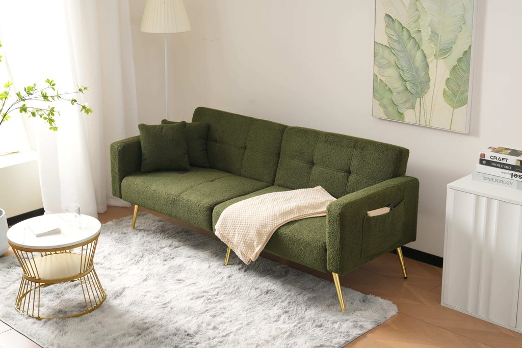 okwish Klappbares Schlafsofa Daybett mit Schlaffunktion,Gästebett Couch Sofa Bettsofa mit Großer Liegefläche, Polstersofa mit Kissen und seitlic...