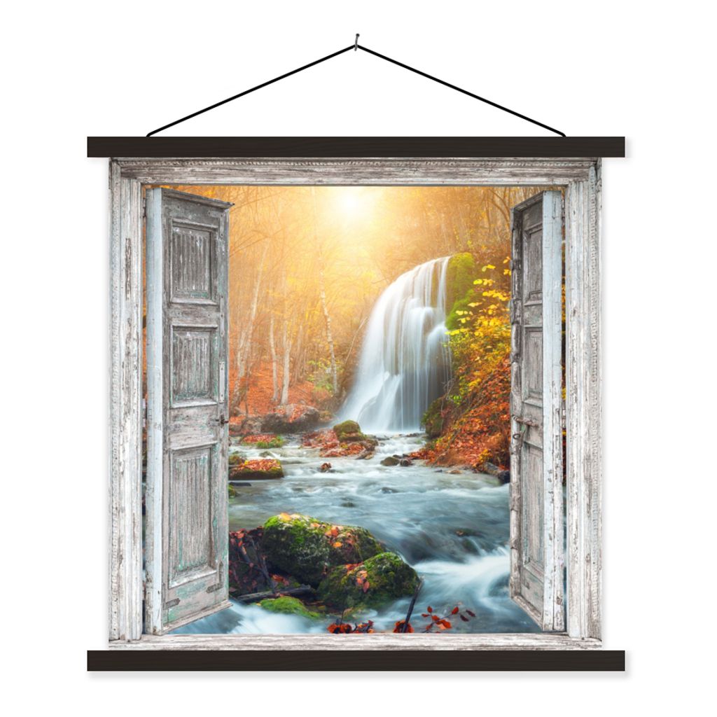 MuchoWow Textilposter Wasserfall - Aussicht - Landschaft 60x60 cm mit schwarzem Rahmen - Posteraufhänger