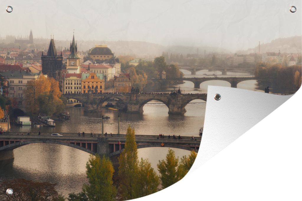 MuchoWow 120x80 cm Outdoor-Poster Gartendeko Sichtschutz Garten Poster für den Garten Brücken - Herbst - Prag