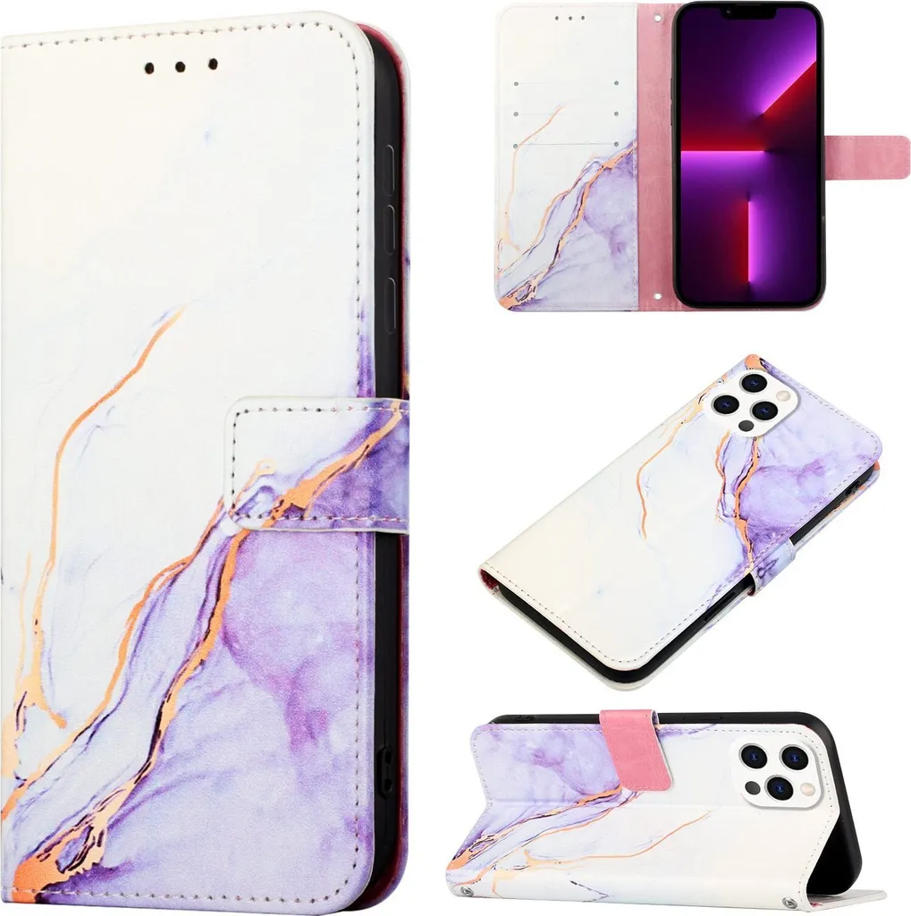 Custodia iPhone 13 Pro Max: Compagna di Viaggio Marmo Bianco Viola