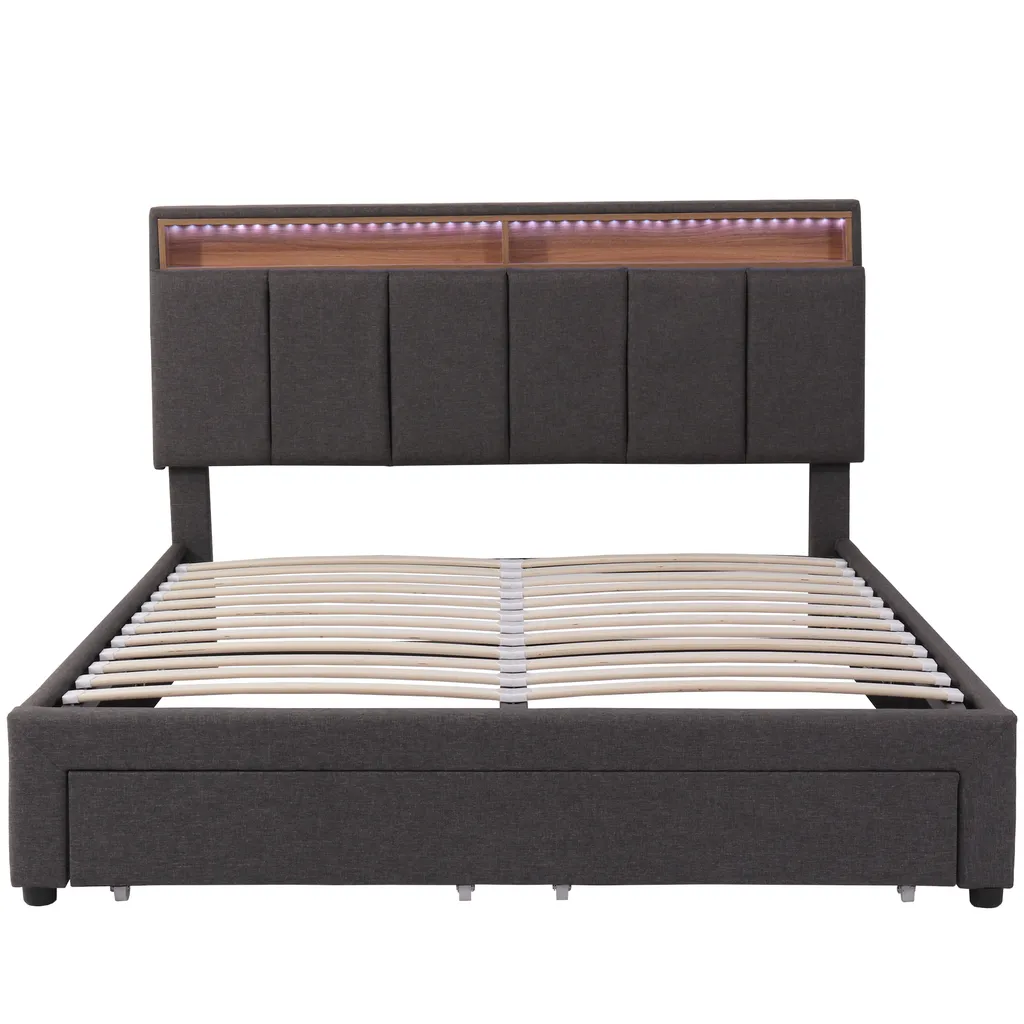 Lit Double 140x200cm Boxspring Hydraulique en Lin avec LED Design - 8