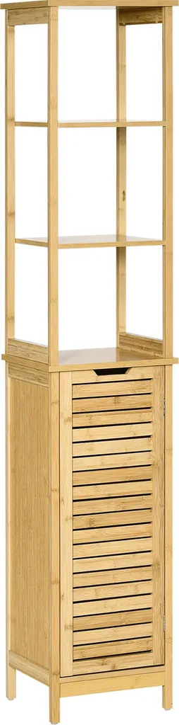 Meuble colonne salle de bain kleankin en bambou avec placard persienne